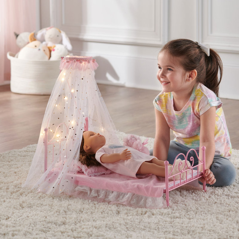 Badger Basket Starlights LED Canopy Metal Doll Bed with Bedding Pink Reviews Wayfair